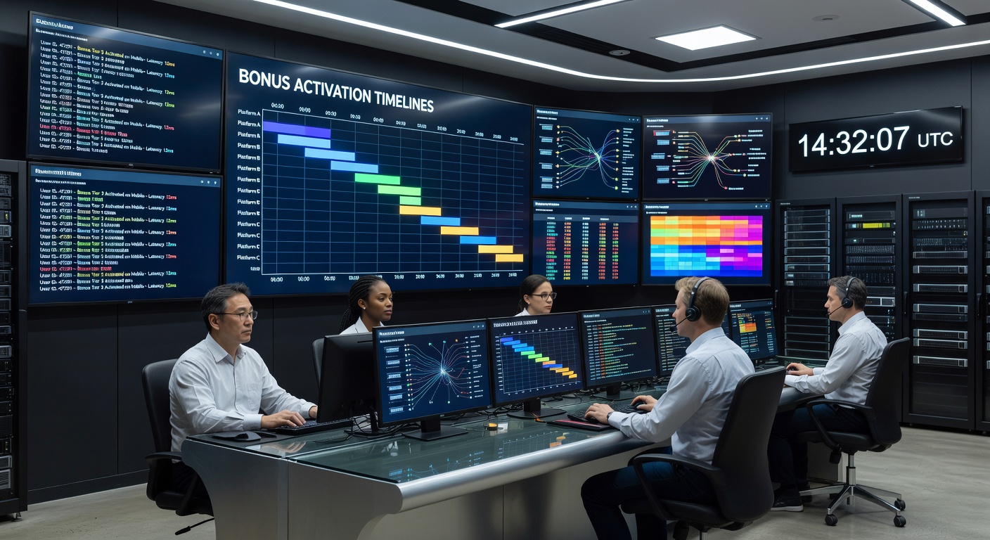 Cross-platform casino system showing bonus activation across devices