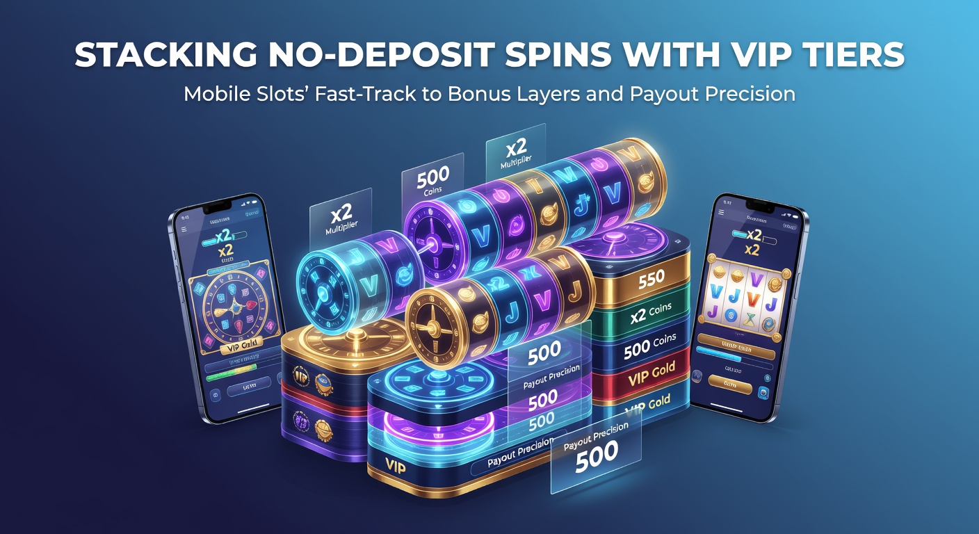 Speler op mobiel die no-deposit spins activeert in een VIP-slotspel, met bonuslagen die zich opstapelen