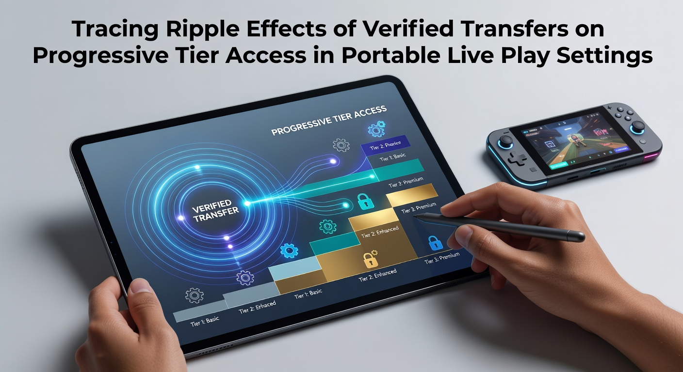 Illustratie van mobiele live casino interfaces met geverifieerde transfers en VIP-tier progressie